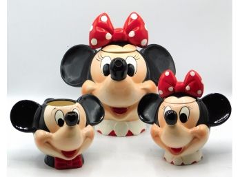 Disney Mickey & Minnie Mouse Teapot Set W/ Creamer & Sugar Bowl Lot Of 3pcs