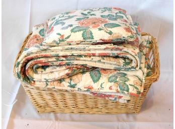 Custom Made Queen Size Bedding Set Comforter Shams Pillows With Wicker Basket