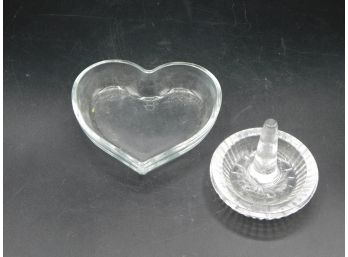 Heart Shaped Glass Jewelry Dish & Ring Holder Lot Of 2