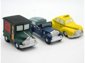 Heritage Village Collection 'AUTOMOBILES' Set Of 3 Hand Painted Porcelain W/ Box