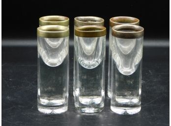 Antique Glass W/ Gold Tone Rim Shot Glasses Lot Of 6
