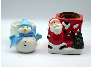 Santa & Frosty The Snowman Candle Holders
