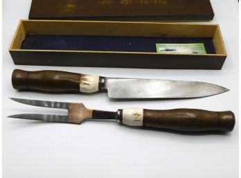 Carving Knife & Fork Set W/ Wooden Storage Box