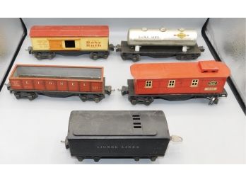 Lionel Lines Metal Rail Cars - Set Of Five - O Gauge