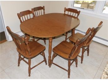 Solid Wood Laminate Top Dining Table With 6 Wood Chairs