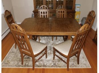Solid Wood Dining Table With 6 Upholstered Wood Chairs