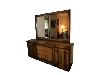 Mid Century Solid Wood 9 Drawer Dresser With Attached Mirror