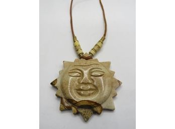 Stone Sun Pendant With Cord & Bead Necklace