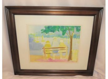 Myrna Turtletaub 'benchwarmers I' Watercolor Framed Painting