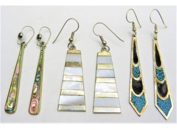 Silver-tone Earrings From Alpaca Mexico - Assorted Set Of 3 Pairs
