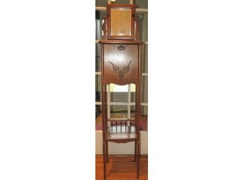 Antique Oak Wood Shaving Stand With Beveled Mirror & Storage Compartment