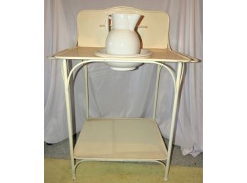 Antique Metal Wash Table/stand With Wash Bowl & Pitcher