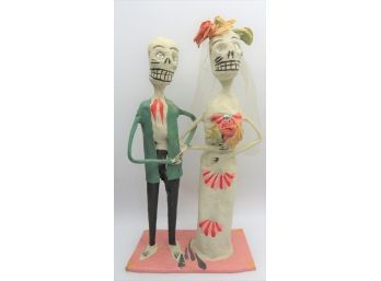 Paper Mache Skeleton Bride & Groom Figurine