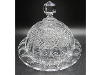 Round Dome Lid Cut Glass Butter Dish