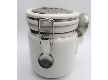Bee House White Ceramic Canister 'decaf Coffee' With Spoon