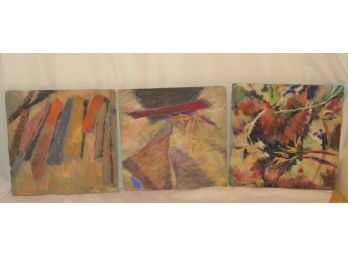 Myrna Turtletaub Oil Pastel Paintings On Sanded Old Block - Set Of 3