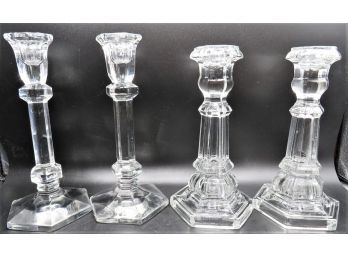Glass Candlestick Holders - 2 Sets