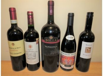 Red Wine - Assorted 5 Reds  - New Franco Amoroso 1 Bordeaux Superieur 1 Valpolicella 1 Beaujolias Nouveau 1 Pr