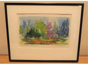 Myrna Turtletaub 'landscape With Purple' Signed, Framed Watercolor Painting