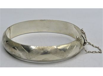 Sterling Silver Bangle Bracelet With Safety Chain