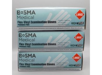 Bosma Medical Powder Free Flex Vinyl Examination Gloves, Size Large - Set Of Three Boxes