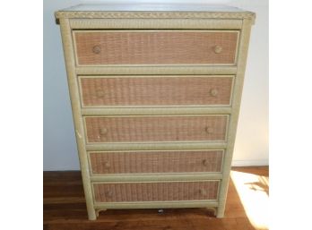Vintage Henry Link Wicker World 5 Drawer Chest With Glass Top
