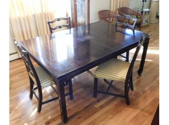 Vintage Solid Wood Oriental Style Dining Table With 4 Upholstered Wood Dining Chairs