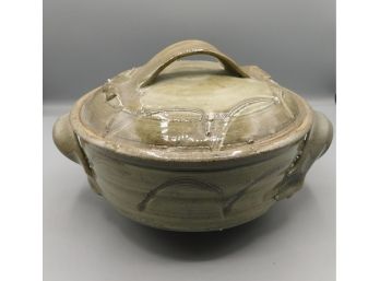 Hand-made Ceramic Glaze Bowl With Lid  And Handed