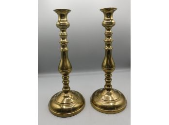 Vintage Polished Brass Candlestick Holders - 2 Total