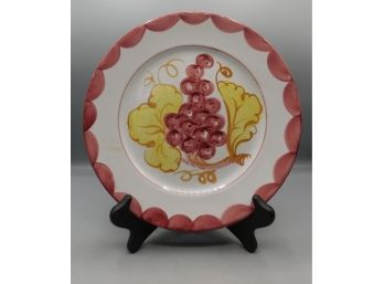Hand Painted Ceramic Glazed Grape Pattern Plate - Made In Italy