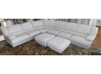 Jaymar Very Soft Genuine Leather 3-piece Sectional Sofa With Pair Of Ottomans