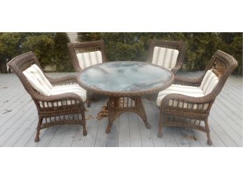 Outdoor Wicker Style Glass-top Table With 4 Chairs - Cushions  Cover Included