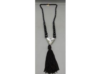 Vintage Dauplaise Bloomingdales Black Beaded Necklace With Tassel
