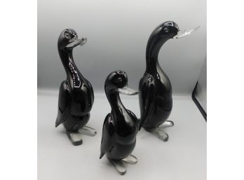 Vintage Hand Made Glass Weighted Duck Figurines - Set Of 3