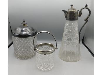 Crystal Silver-plated Carafe Set - 3 Total Pieces