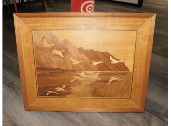 Vintage Solid Wood Inlaid Mallard Pattern Art Framed