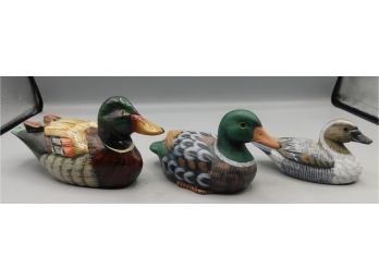 Lot Of Mini Wooden Hand-painted Duck Decoys - 3 Total