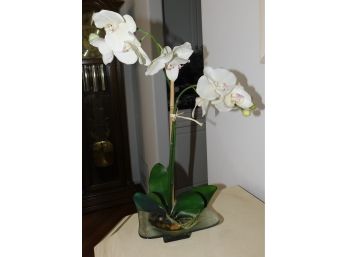 Faux Orchid With Glass Base