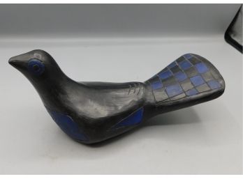 Terracotta Blue/black Checkered Tail Bird Figurine