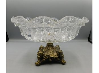 Metal Footed Cut Glass Bowl