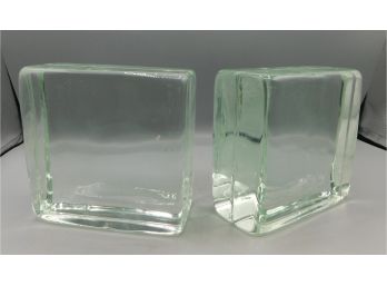 Solid Glass Cube Bookends - 2 Total