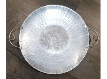 Vintage Federal Silver Co Hand Wrought Aluminum Floral Pattern Serving Platter With Handles