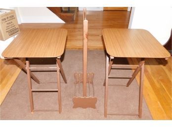 Formica Folding TV Snack Tables With Carry Stand