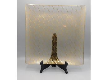 Glass Serving Platter With Gold Tone Design