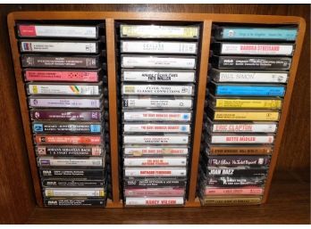 Cassette Tapes - Assorted Lot With Wooden Cassette Holding Display Case