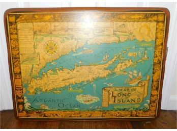 Rare Vintage Map Of Long Island On Coated Wood