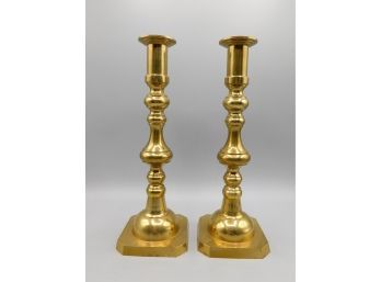 Japan Brass Candlestick Holders - Set Of Two