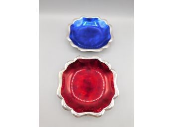 Red & Blue With Silver Tone Candy Dishes - Set Of Two