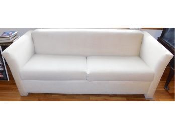 Creme Colored Upholstered Pullout Full Sized Bed Sofa