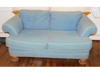 Sky Blue Love Seat Sofa With White Trim